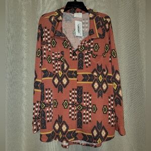 FANTASTIC FAWN RUST AZTEC SHACKET SZ M NWT